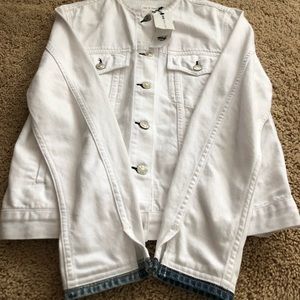rag & bone white collarless denim jacket